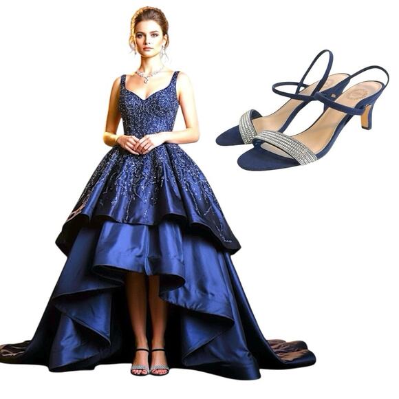 I. Miller Netany Kitten Heel Sandals Dark Navy Blue Suede Size 6.5 M Formal-New - Picture 2 of 12